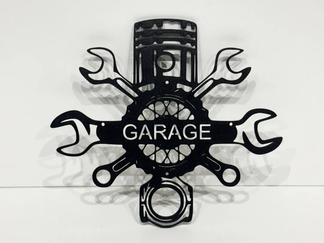 Garage Sign Piston Wrench Metal Wall Art Decor Automotive Mechanic Man Cave