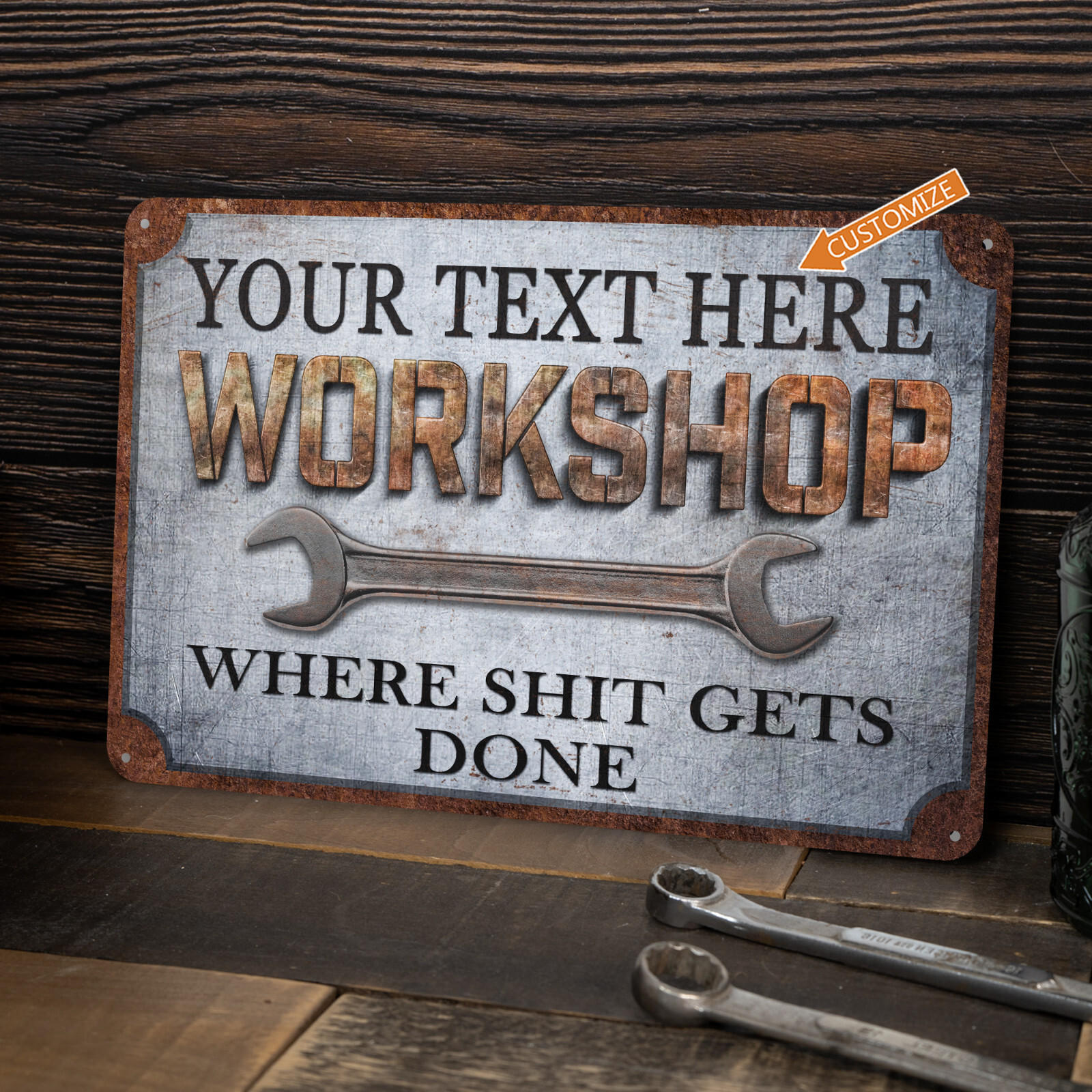 Custom Workshop Sign Wrench Garage Man Cave Gift for Men Metal Auto 108120129010