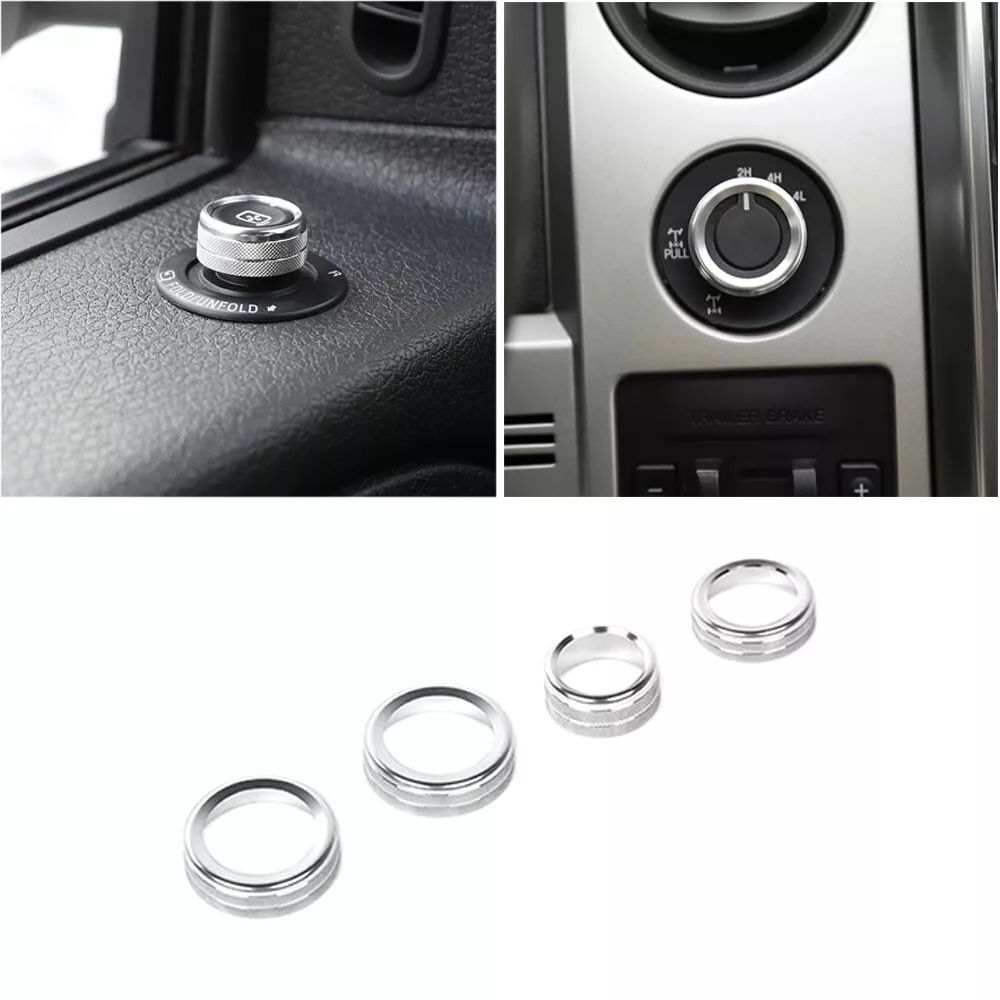 Anillo de ajuste de perilla 4x4 interruptor de faros para Ford F-150 09-14 accesorios plateados 4 piezas-