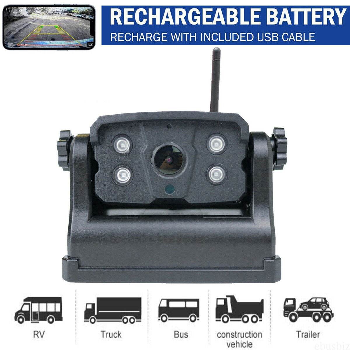 WiFi Magnetic Reversing Backup Camera 9600mA Battery Wireless for iPhone/Android