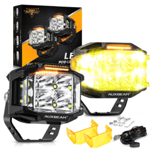 AUXBEAM 4" LED Work Pod Barra de Luz Punto Offroad 4x4 Luz Antiniebla de Conducción Ámbar DRL-