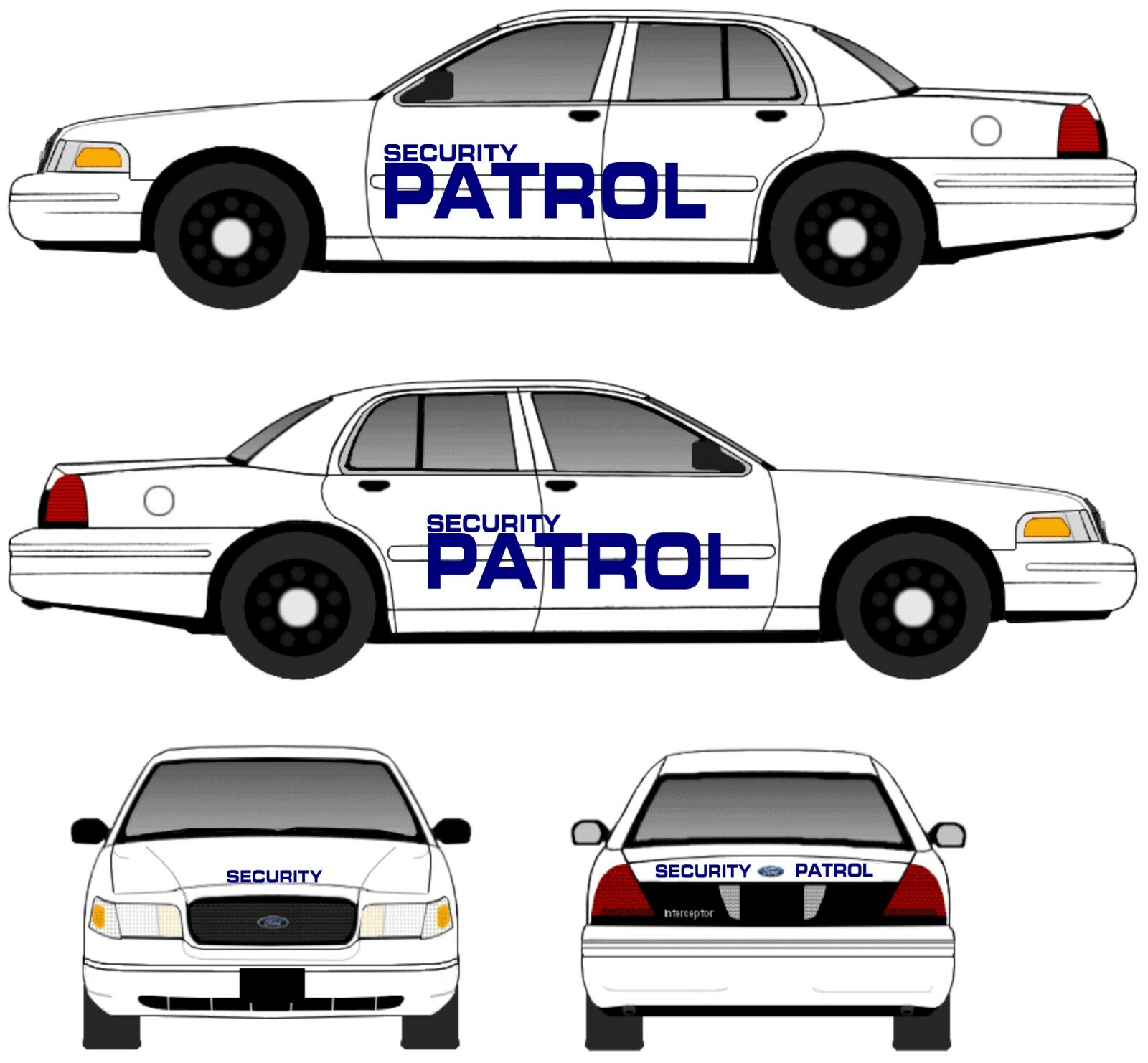 Reflective Security company patrol car vinyl decals stickers logos complete set