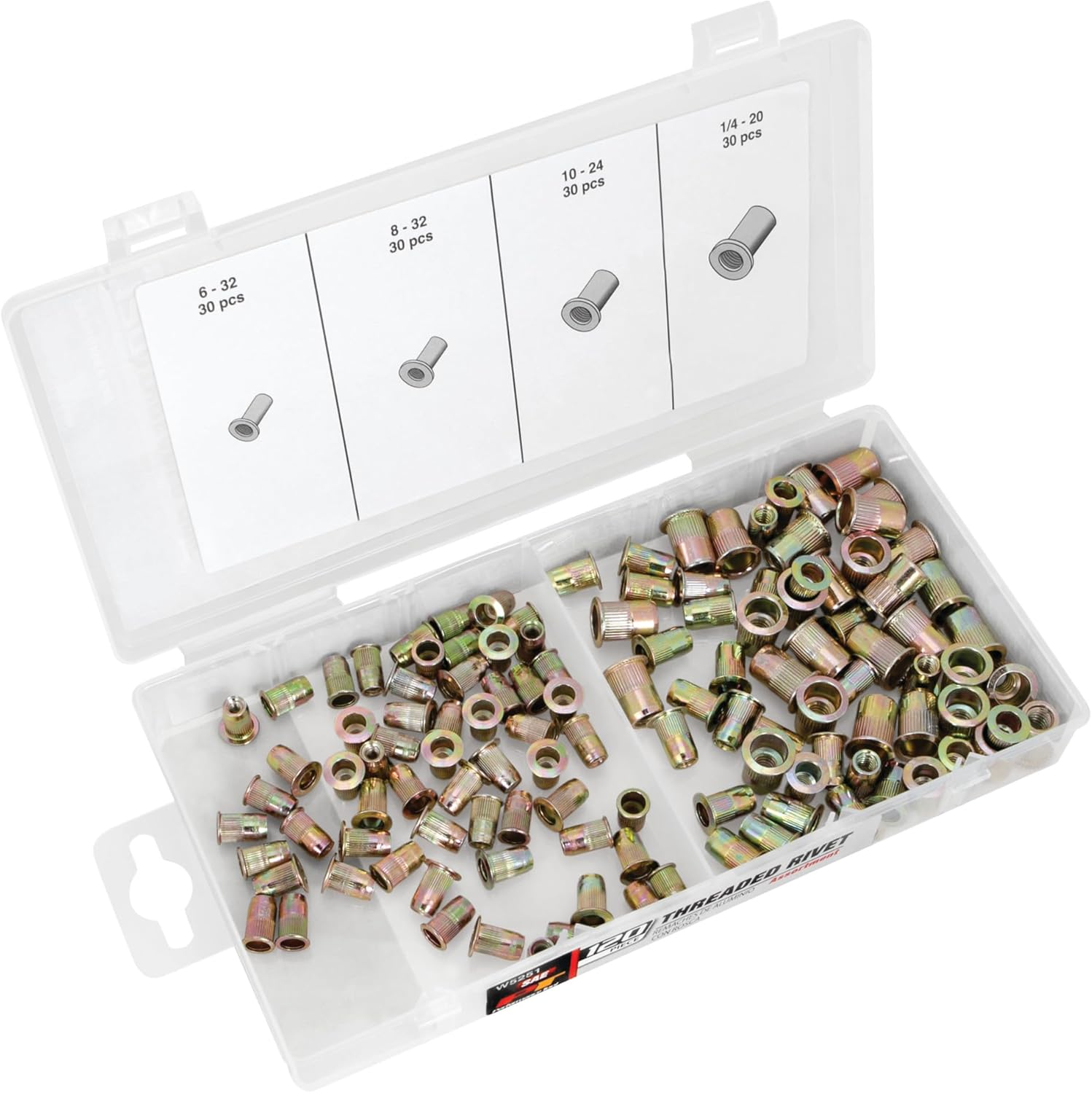 W5251 Rivet Assortment - 120Pc SAE Threaded Rivets with Storage Case for Automot