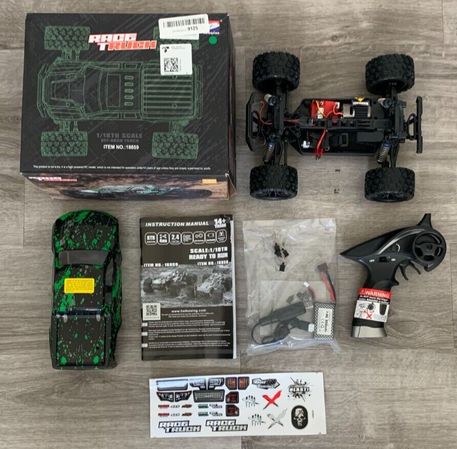 Camión de radiocontrol HAIBOXING 1:18 18859 verde 36 KPH alta velocidad 4x4 eléctrico nuevo coche R3-