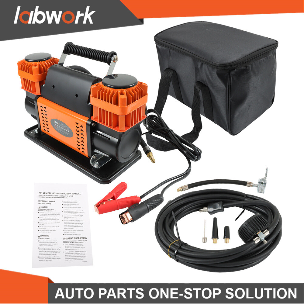Bomba compresora de aire todoterreno Labwork de doble cilindro 12V para vehículo 4x4 y autocaravana-