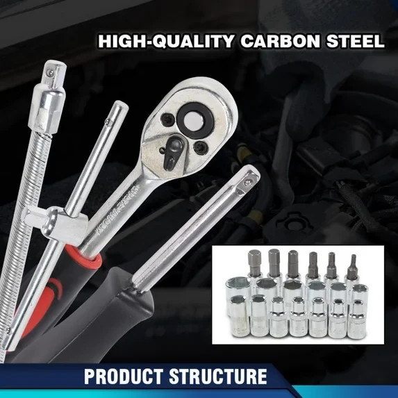 46PCS 1/4" Ratchet Wrench Combination Socket Tool Set Kit Auto Car Repair Tool& - Image 2
