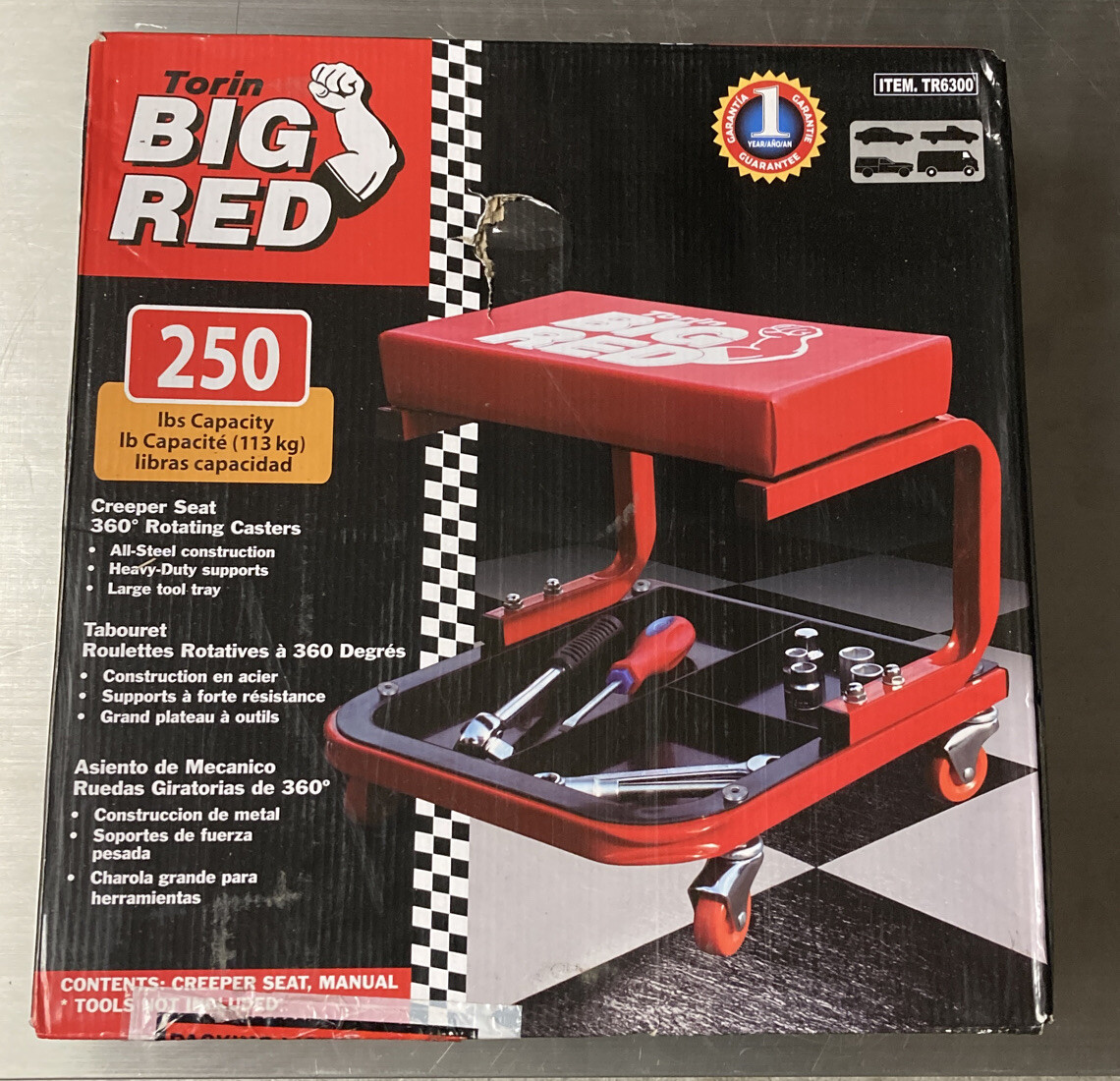 Torin TR6300 Red Rolling Creeper Garage/Shop Seat: Padded Mechanic Stool with