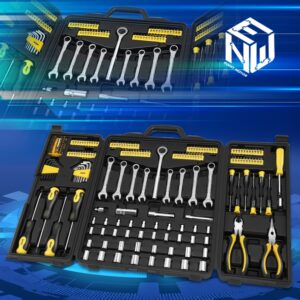 Yellow Automotive Garage Mechanic's Repair Toolbox 220-Piece Tool Kit Package