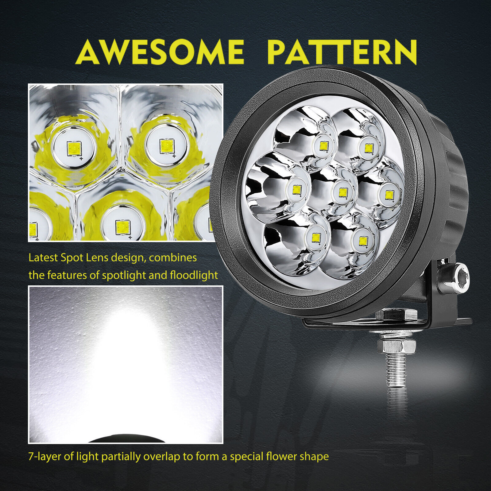 2X 4" 140W Redondo LED OffRoad Luces de Punto de Conducción Cápsulas de Trabajo Faro 4x4 UTV 12V- - Image 3