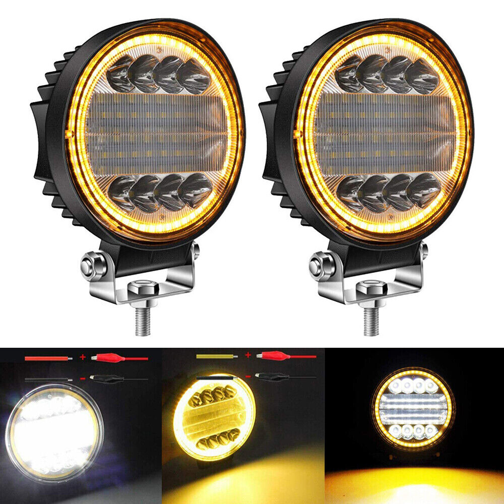 2X 5inch LED Work Round Lights Combo Driving Fog White Amber Lamps Offroad 4WD