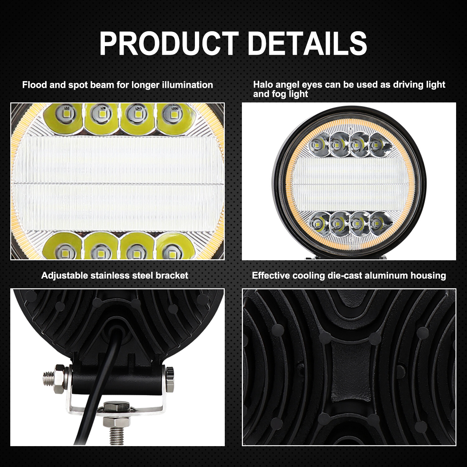 2X 5inch LED Work Round Lights Combo Driving Fog White Amber Lamps Offroad 4WD - Image 3
