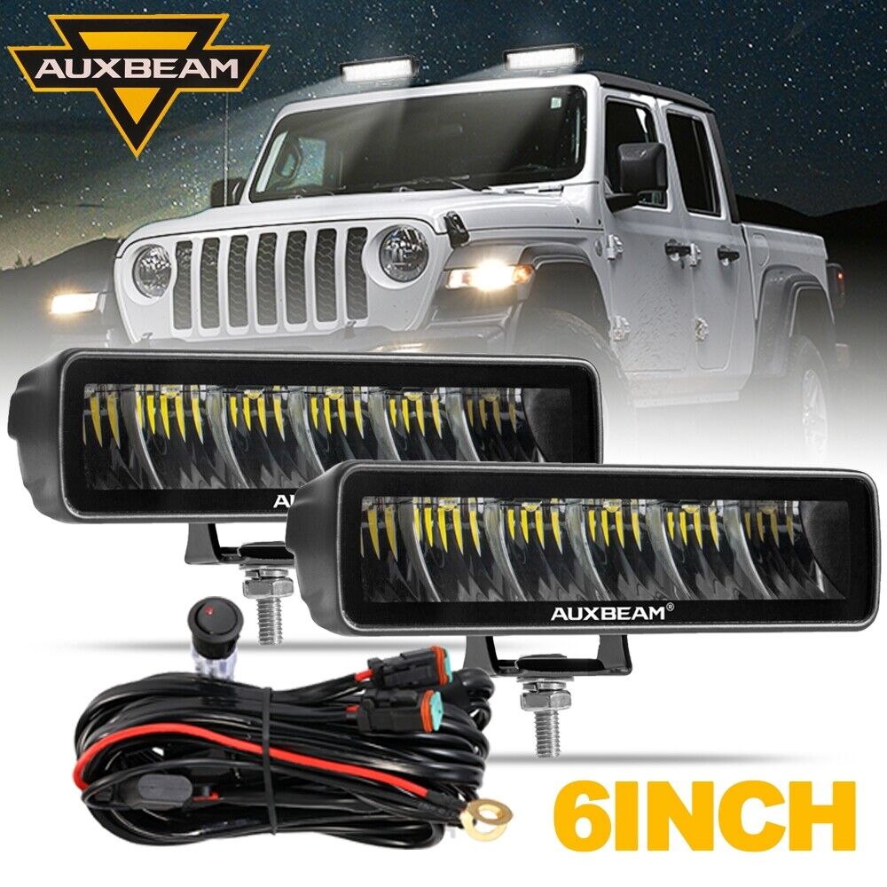 AUXBEAM 2x 6" LED Barra de Luz de Trabajo Vainas Lámpara Antiniebla Offroad Conducción Camión SUV ATV 4x4-