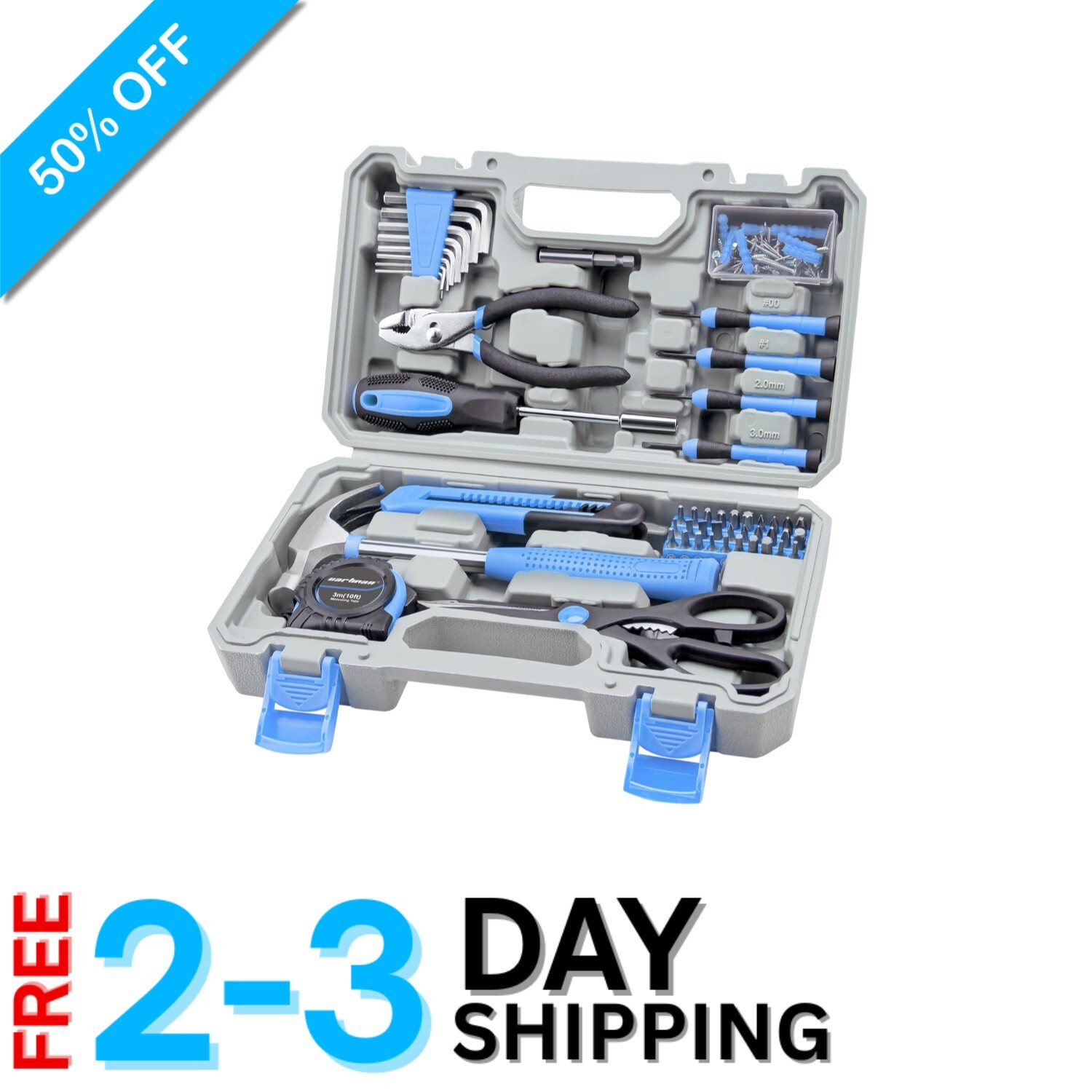 Portable Automotive Tool Set with Plastic Toolbox - Essential Home Repair Kit