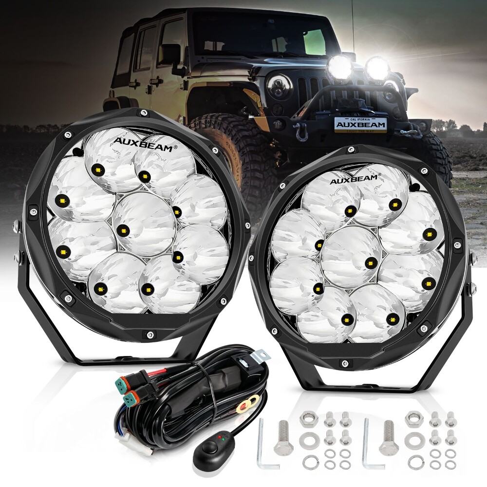 AUXBEAM 7"INCH LED Light Bar Spot Flood Pods Driving Lights 4WD Off-Road Truck
