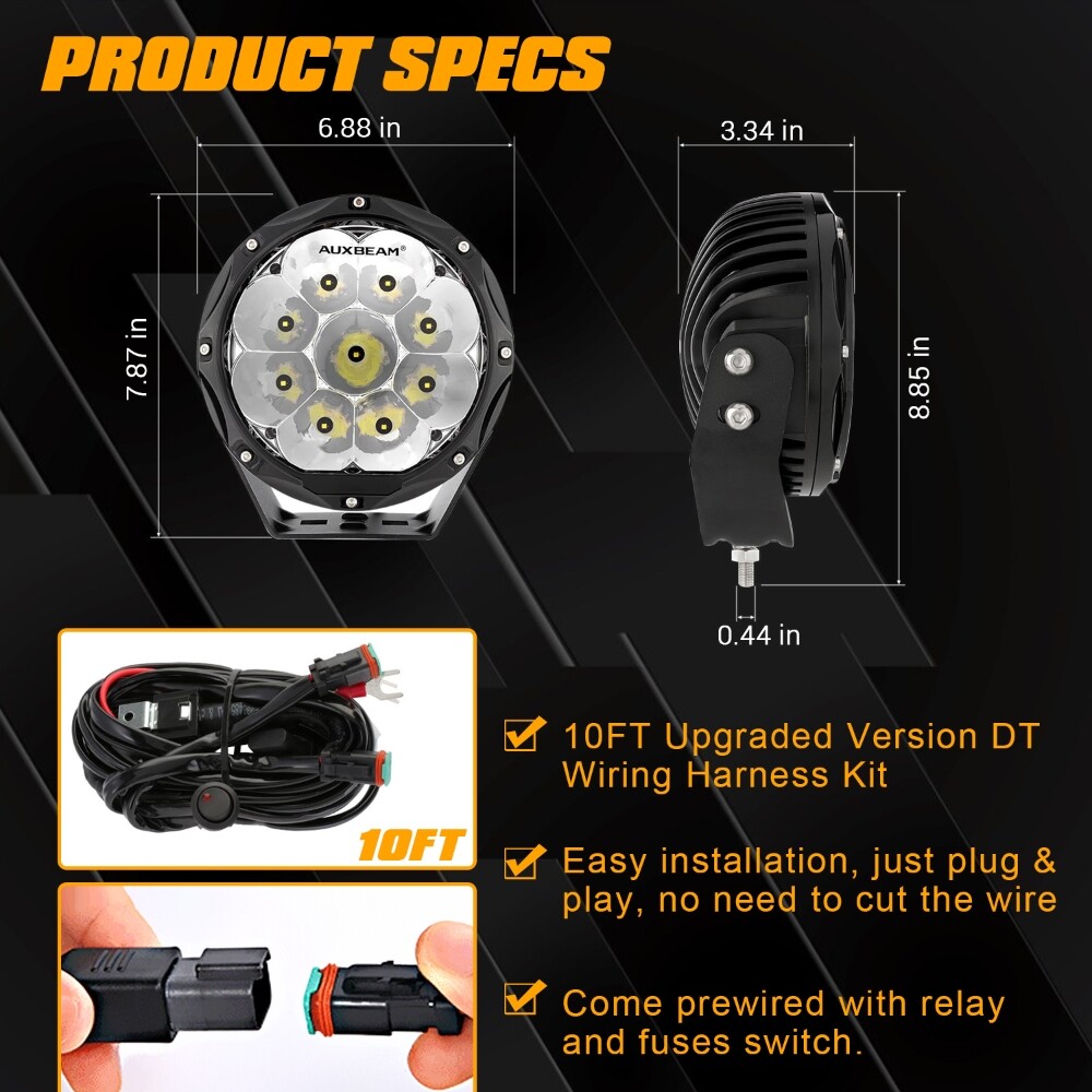 AUXBEAM 7"INCH LED Light Bar Spot Flood Pods Driving Lights 4WD Off-Road Truck - Image 5