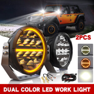 Luces de conducción LED redondas de 2x7 pulgadas Halo DRL Spot Flood Combo foco todoterreno 4x4-