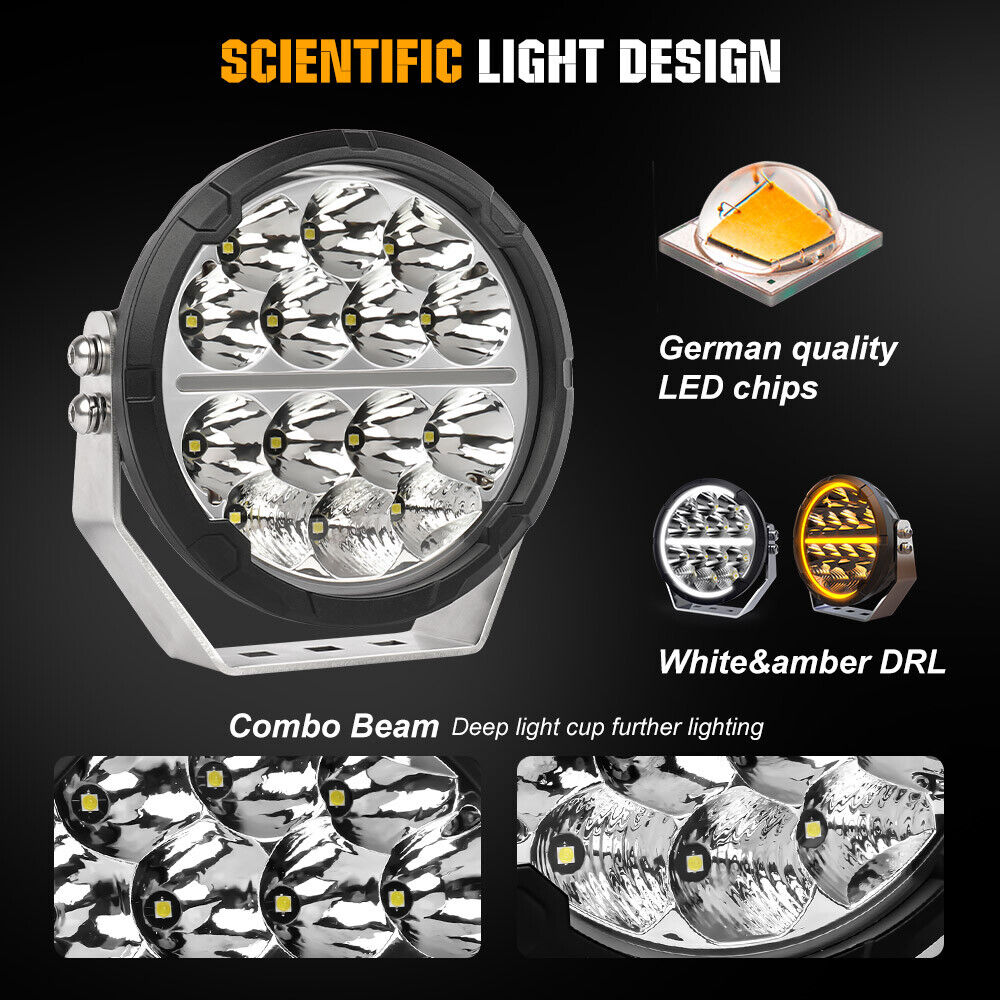 Luces de conducción LED redondas de 2x7 pulgadas Halo DRL Spot Flood Combo foco todoterreno 4x4- - Image 3