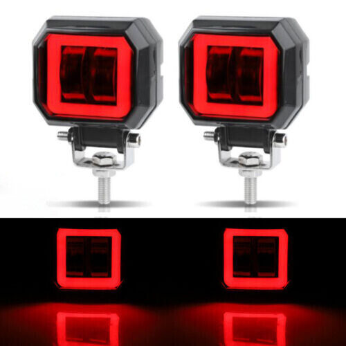 Barra de luces LED cuadradas de trabajo 2X 3 pulgadas Spot Pods conducción DRL rojo halo todoterreno ATV 4x4-