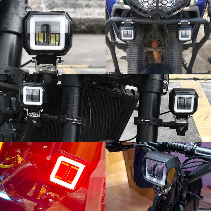 Barra de luces LED cuadradas de trabajo 2X 3 pulgadas Spot Pods conducción DRL rojo halo todoterreno ATV 4x4- - Image 3