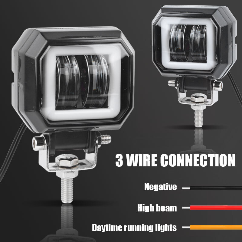 Barra de luces LED cuadradas de trabajo 2X 3 pulgadas Spot Pods conducción DRL rojo halo todoterreno ATV 4x4- - Image 4