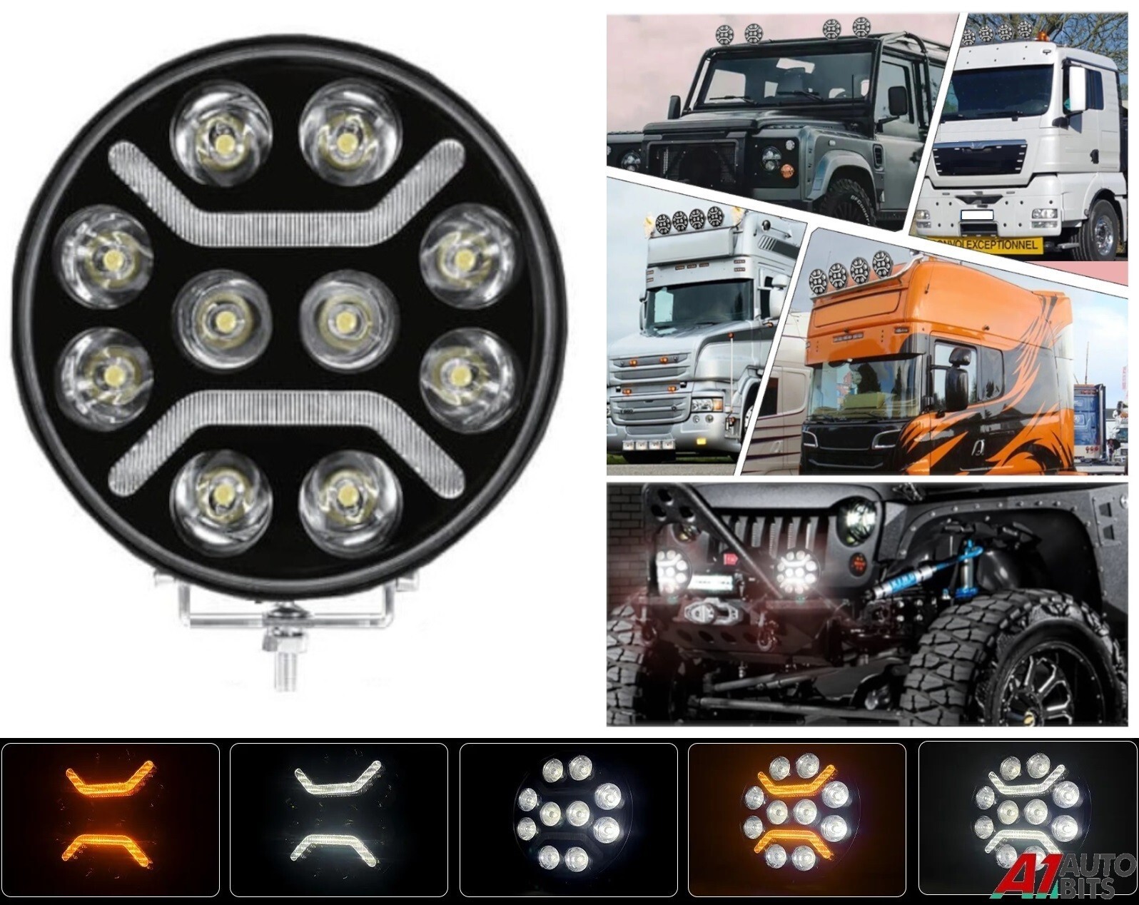 Luz antiniebla redonda de 9" con punto LED completo X1 para camioneta SUV 4x4 coche 4x4-