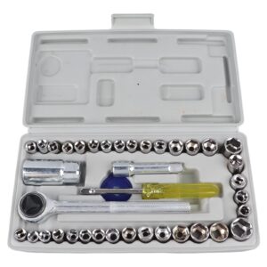 Socket Wrench Set, 34-Piece Carbon Steel Kit with Toolbox, Automotive and Hom...