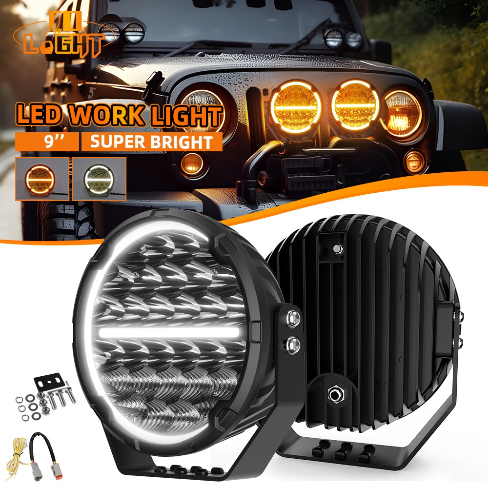 Luz antiniebla LED redonda de trabajo de conducción de 9" 650 W 1 pieza doble DRL camión todoterreno UTV 4x4-