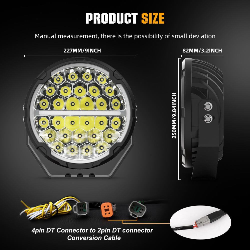 Luz antiniebla LED redonda de trabajo de conducción de 9" 650 W 1 pieza doble DRL camión todoterreno UTV 4x4- - Image 2