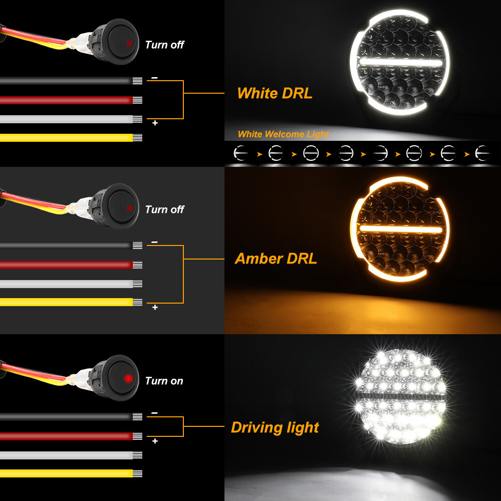 Luz antiniebla LED redonda de trabajo de conducción de 9" 650 W 1 pieza doble DRL camión todoterreno UTV 4x4- - Image 3