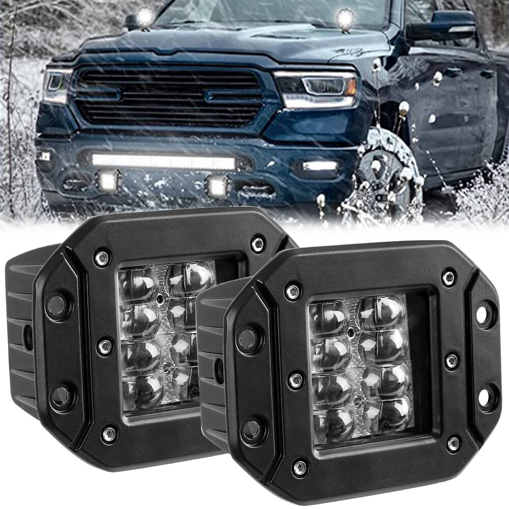 2X 5'' Flush Mount LED Work Lights Bumper Reverse Lamp Offroad 4WD Truck Driving