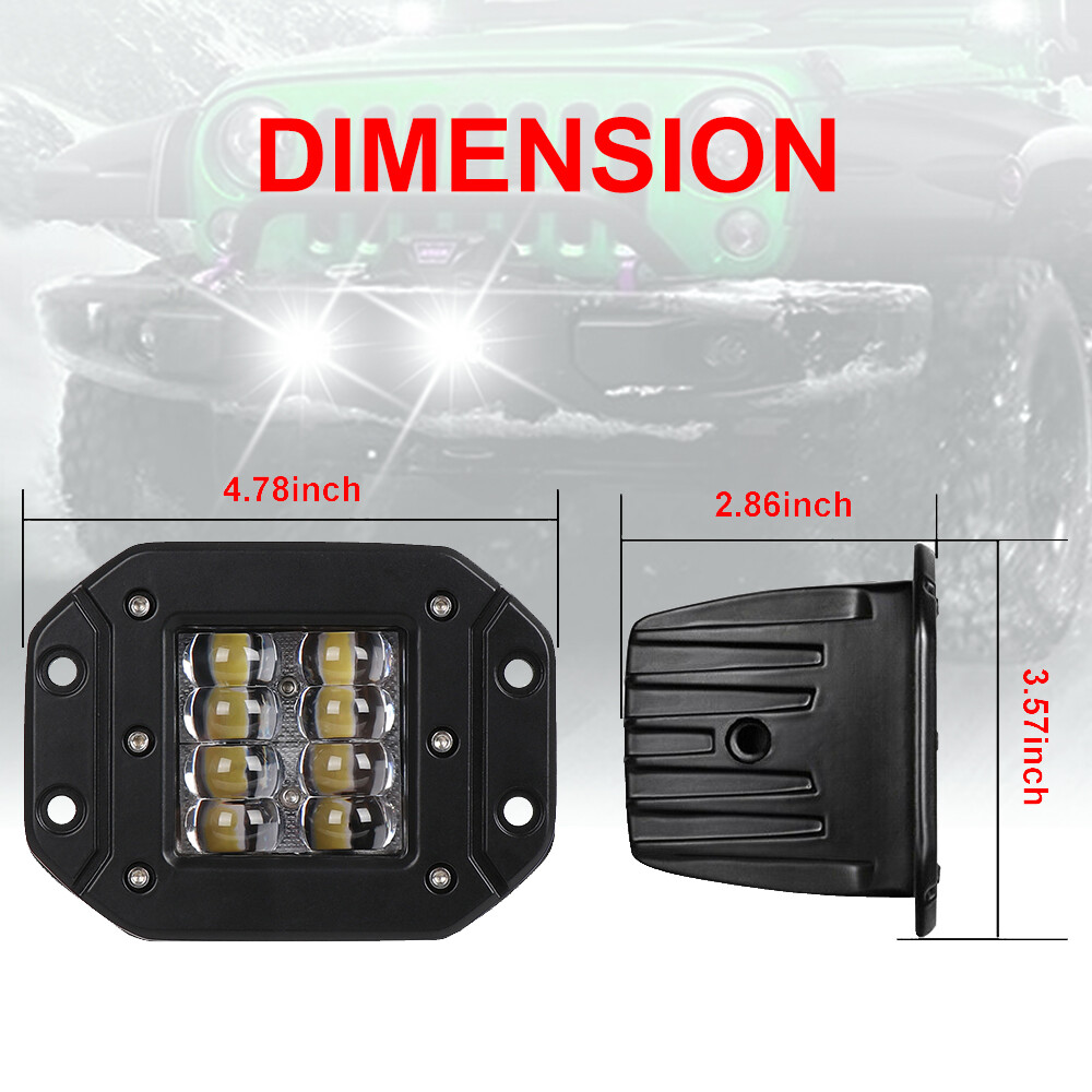 2X 5'' Flush Mount LED Work Lights Bumper Reverse Lamp Offroad 4WD Truck Driving - Image 3