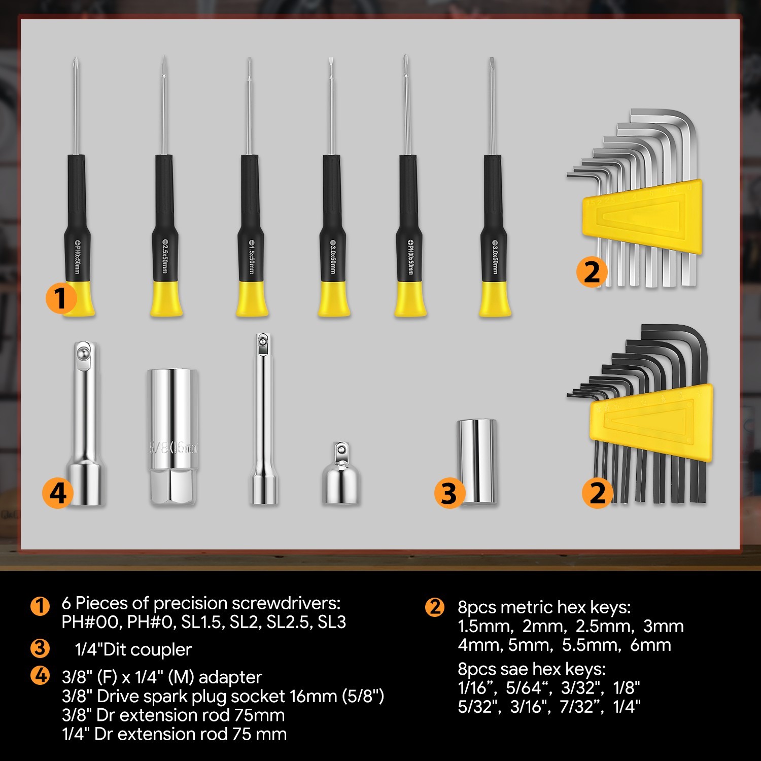 220Pc Portable Automotive Mechanic Repair Toolbox Metric Socket+Hex Key+Wrenches - Image 2