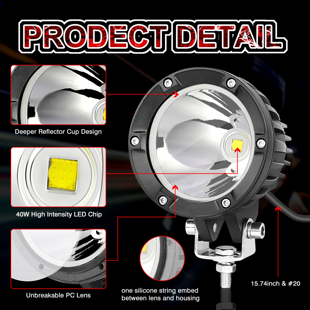 2x 4" 80W Redondo LED Barra de Luz de Trabajo Todoterreno Vainas Camión Faros de Conducción 4x4 UTV- - Image 3