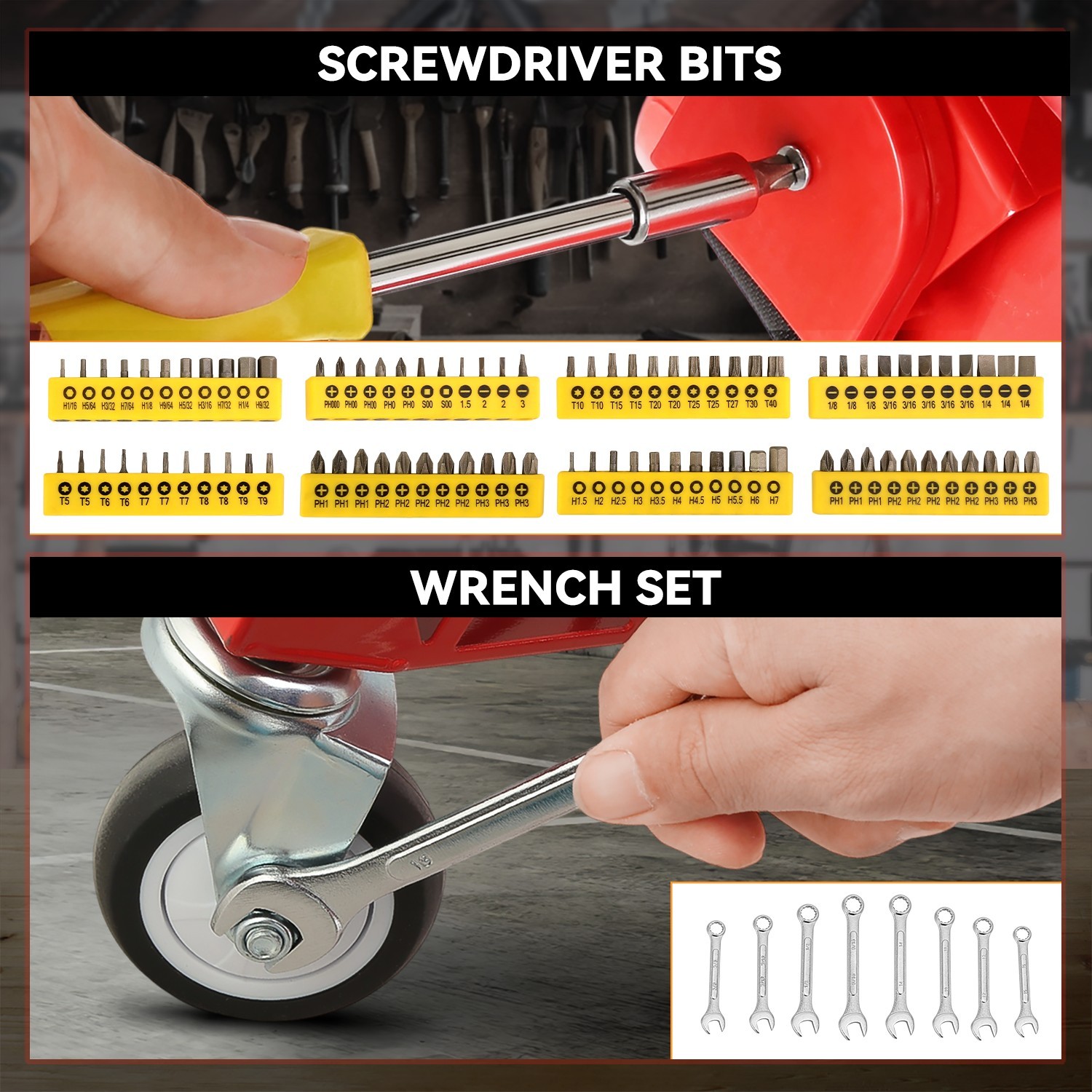 220Pc Portable Automotive Mechanic Repair Toolbox Metric Socket+Hex Key+Wrenches - Image 3