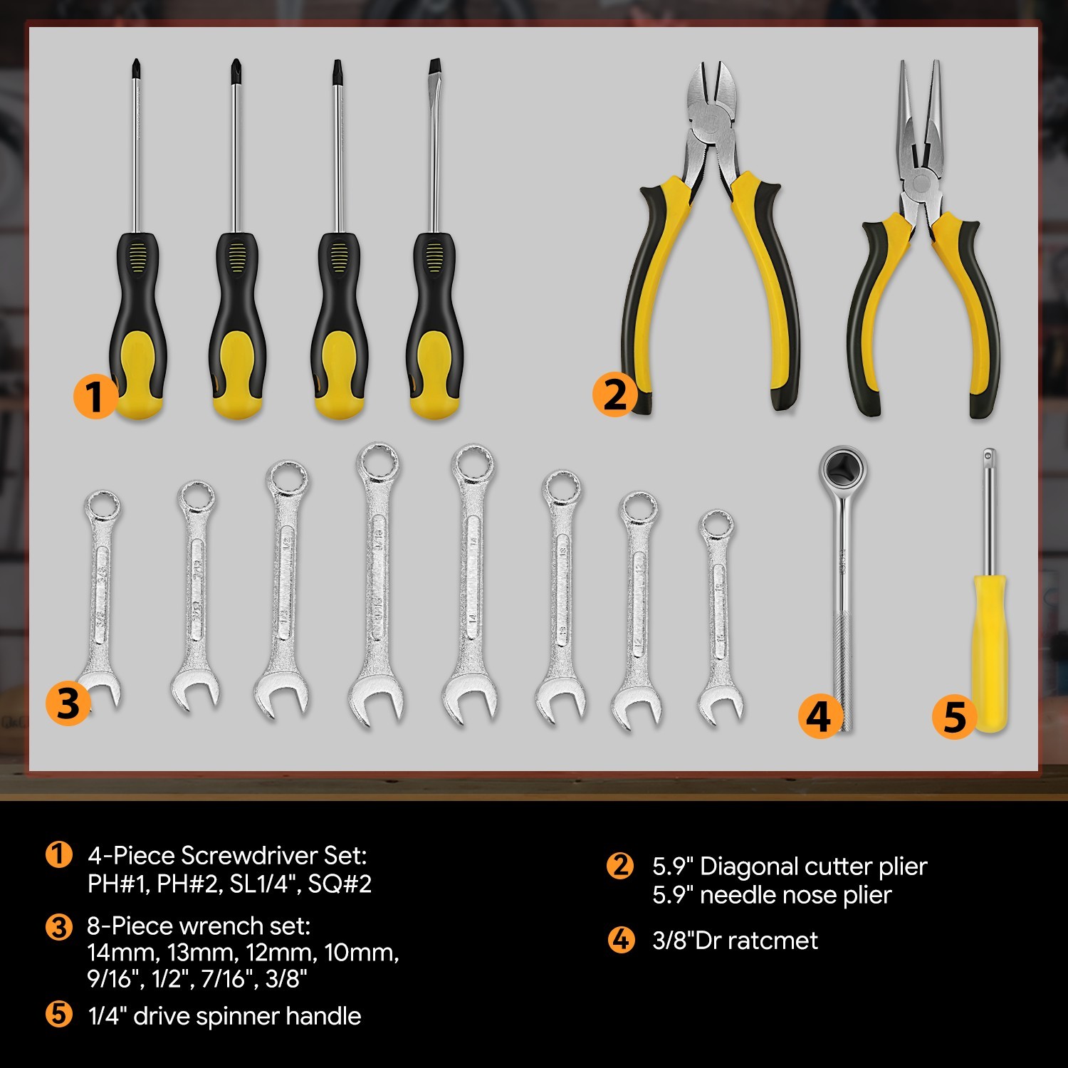 220Pc Portable Automotive Mechanic Repair Toolbox Metric Socket+Hex Key+Wrenches - Image 4