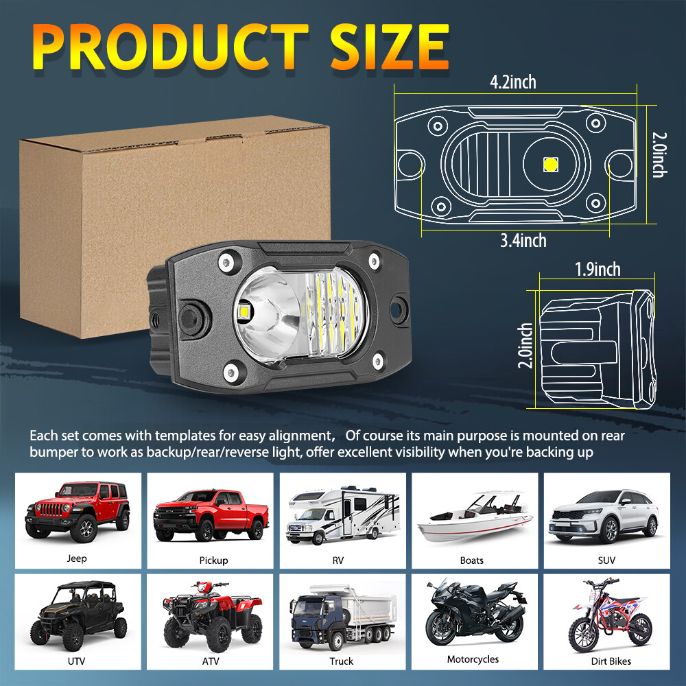 Combo de barra de luz LED PRO de montaje empotrado de 4" 40W de 2 piezas para conducción inversa todoterreno 4x4- - Image 2