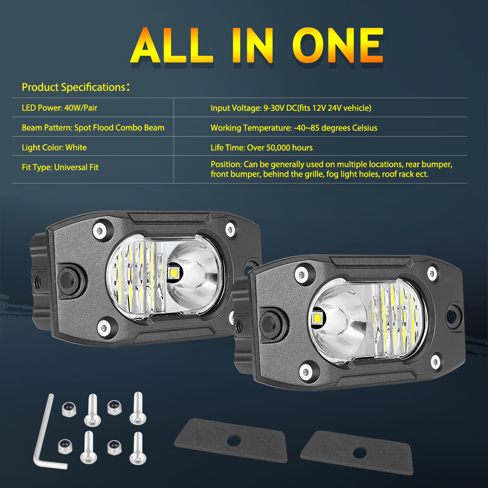 Combo de barra de luz LED PRO de montaje empotrado de 4" 40W de 2 piezas para conducción inversa todoterreno 4x4- - Image 5