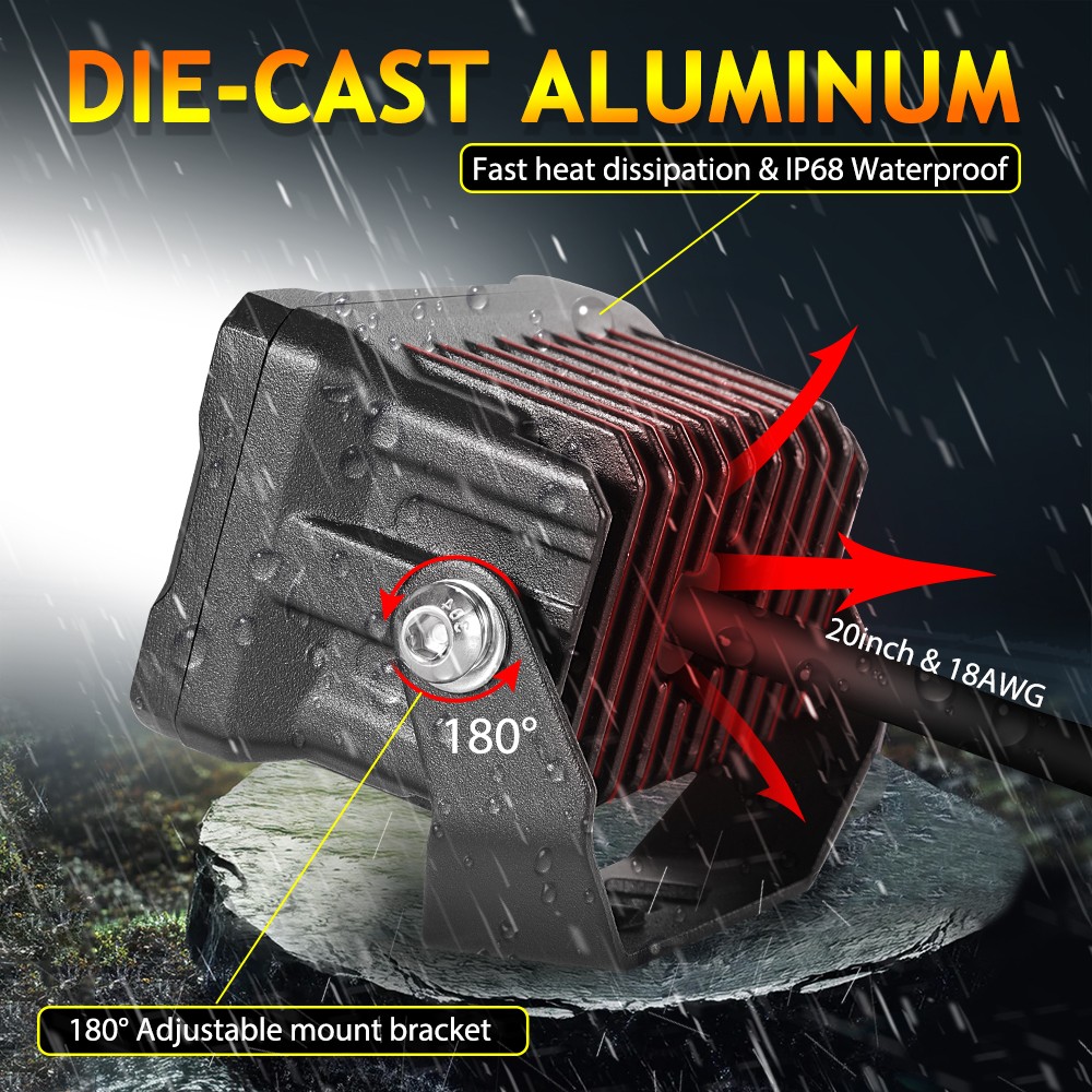 4X 3" PRO LED cubo barra de luz de trabajo punto antiniebla cápsulas de inundación 6500K conducción fuera de carretera 4x4- - Image 3