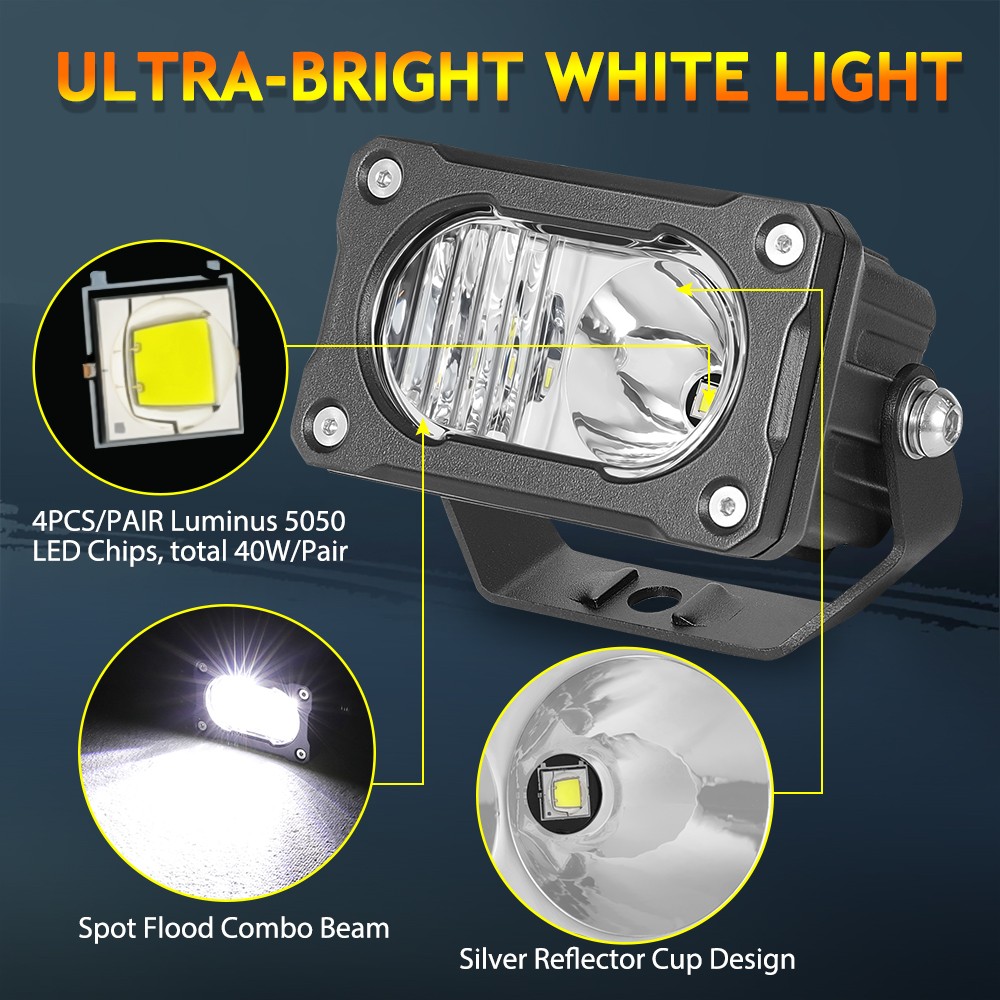 4X 3" PRO LED cubo barra de luz de trabajo punto antiniebla cápsulas de inundación 6500K conducción fuera de carretera 4x4- - Image 4