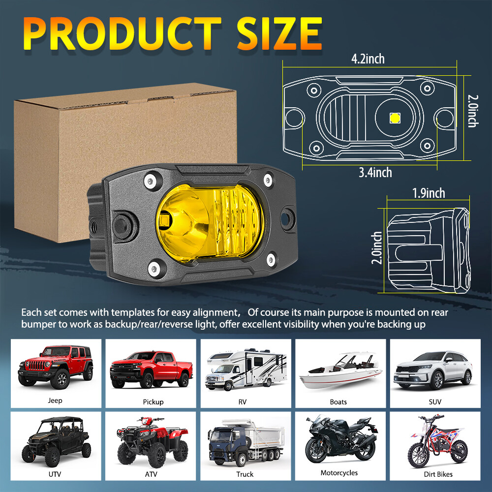 2X 4" Flush Mount 40W LED Cube Auxiliary Light Pod Wide Cornering Amber 4WD SUV - Image 2