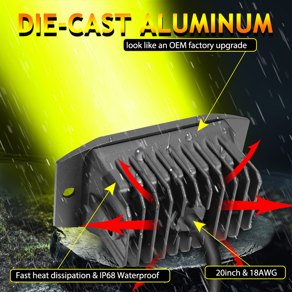 2X 4" Flush Mount 40W LED Cube Auxiliary Light Pod Wide Cornering Amber 4WD SUV - Image 3