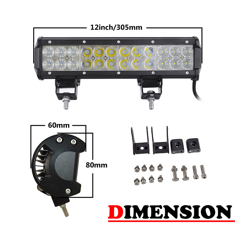 COMBO BARRA DE LUZ LED 12"" PULGADAS 72W LÁMPARA DE CONDUCCIÓN TODOTERRENO 4X4 TRABAJO ATV 12V 24V Reino Unido- - Image 2