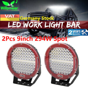 2X 9inch Red 294W Round Spot Driving LED Work Light For 4WD Offroad Jeep