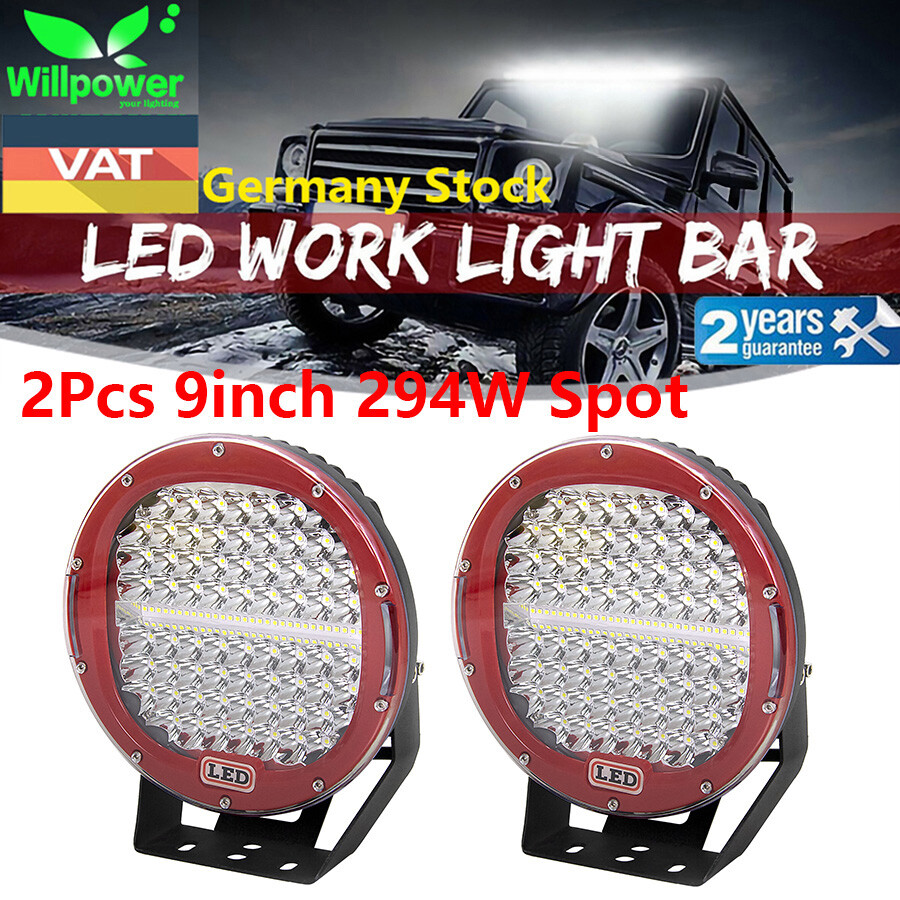 2X 9inch Red 294W Round Spot Driving LED Work Light For 4WD Offroad Jeep