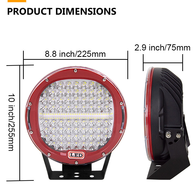 2X 9inch Red 294W Round Spot Driving LED Work Light For 4WD Offroad Jeep - Image 3