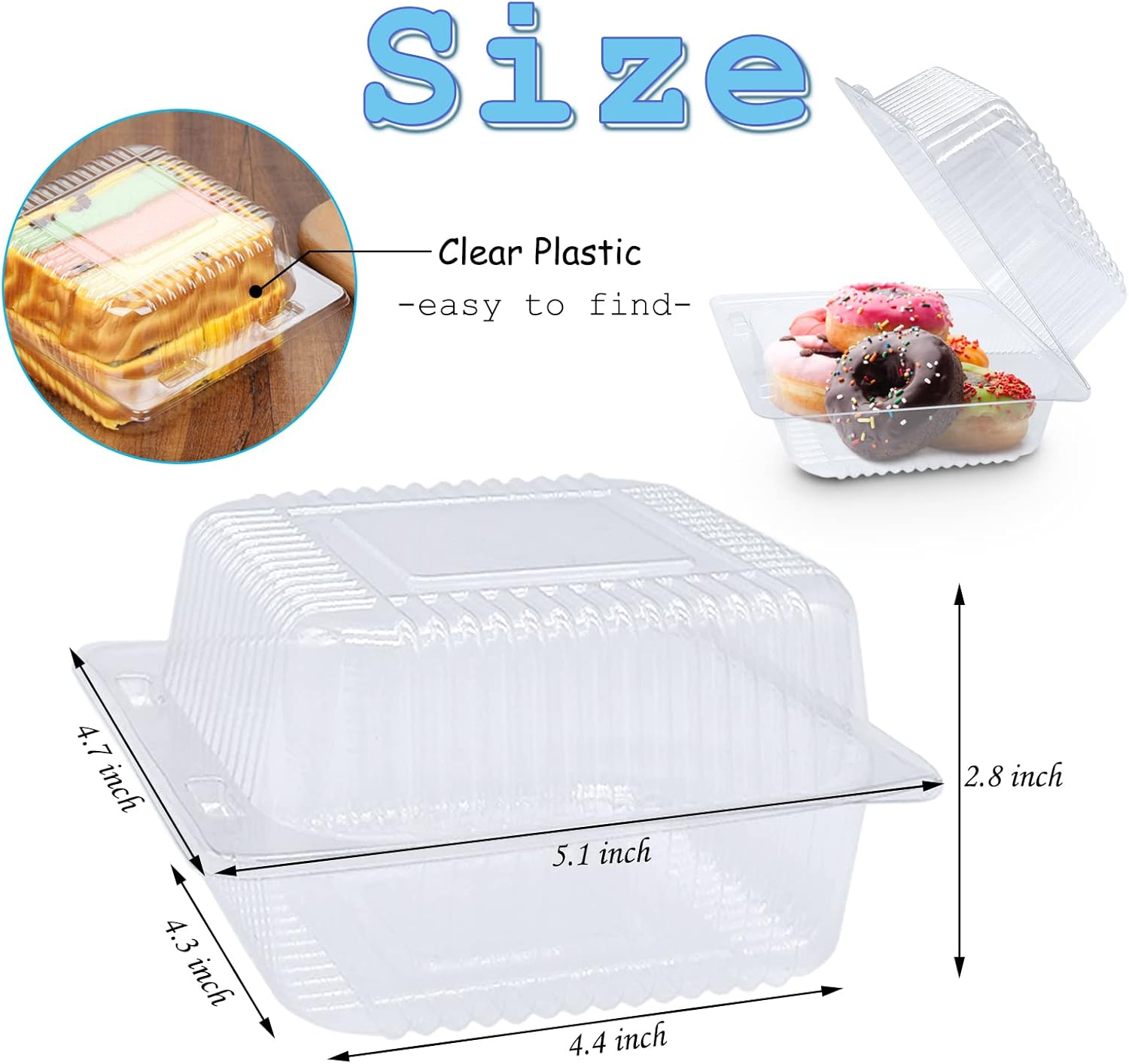 100 Pack Clear Plastic Take Out Container,Square Hinged Food Container,Dessert C - Image 2
