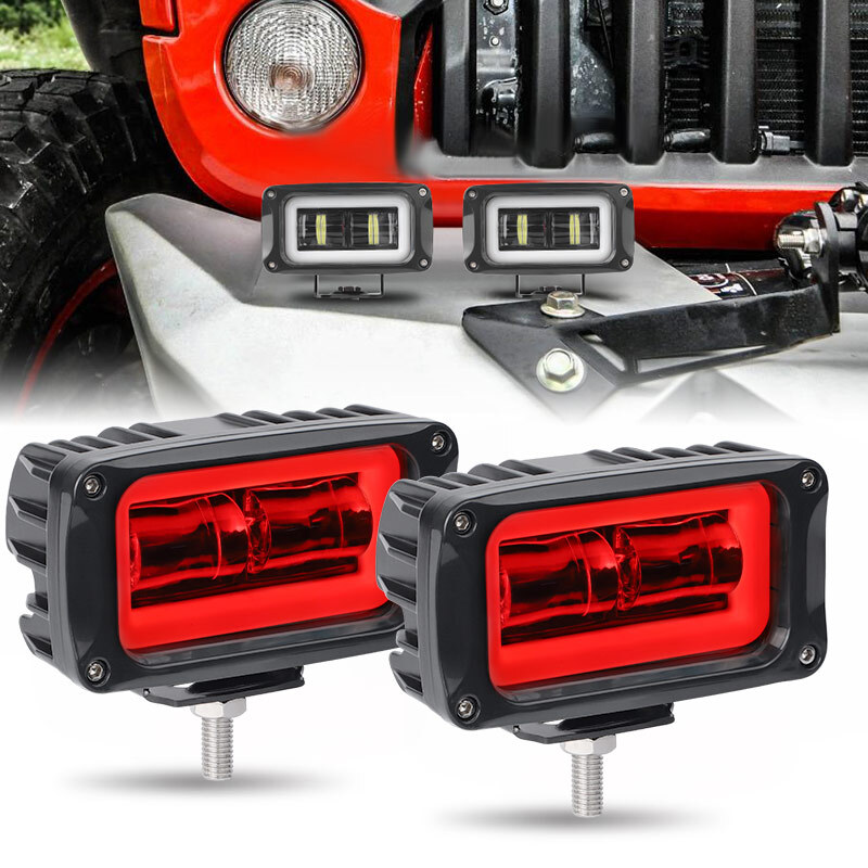 Barra de luces LED de trabajo 2X 4" vainas puntuales conducción rojo halo ángulo ojo niebla todoterreno 4x4- - Image 4