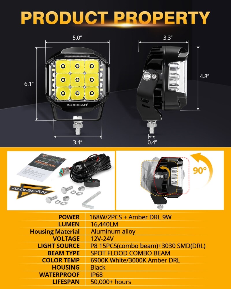 AUXBEAM 4" PULGADAS/5" LED Barra de luces de trabajo Todoterreno Barco ATV UTV 4x4 Faros antiniebla de trabajo- - Image 3