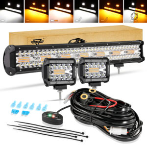AUXBEAM 20" 4" Estroboscópico LED Barra de Luz de Trabajo Vainas Conducción Todoterreno Para Jeep 4x4 ATV-