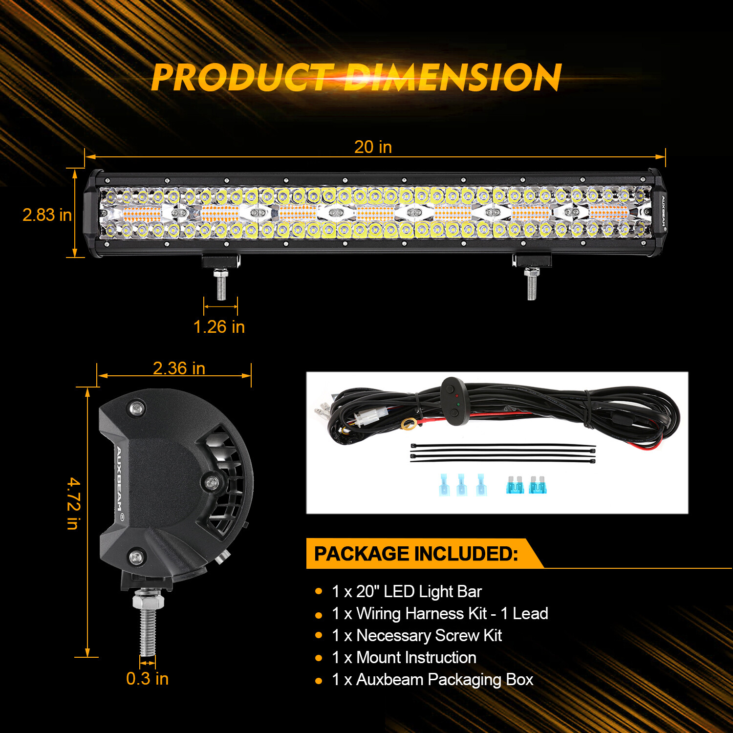 AUXBEAM 20" 4" Estroboscópico LED Barra de Luz de Trabajo Vainas Conducción Todoterreno Para Jeep 4x4 ATV- - Image 4